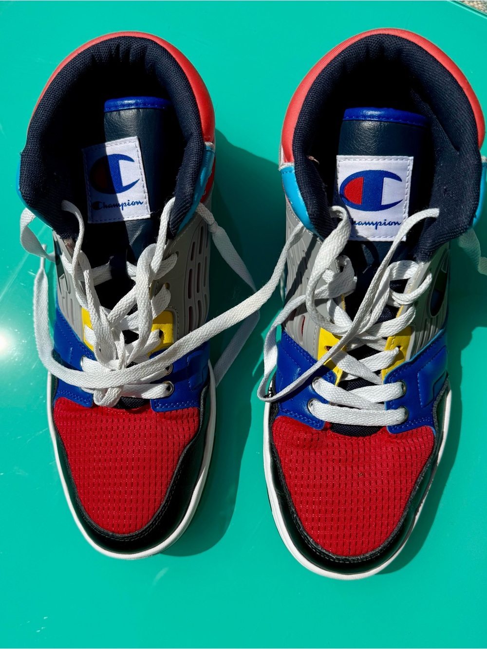 Champion Men's Colorblock High-Top Sneakers - Red, Blue, Yellow, Black, White